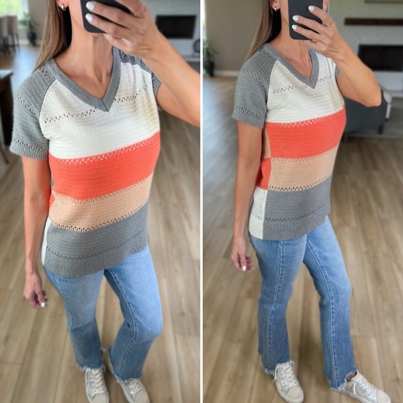 Tops - Short Sleeve Color Block Sweater - Small